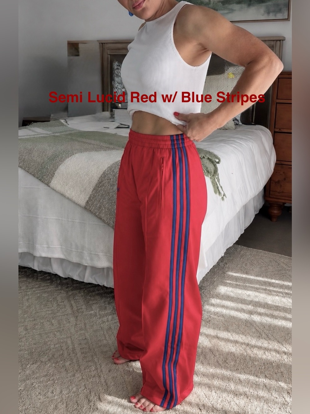 adidas Classic Firebird Women’s Loose Track Pants Khaki or Semi Lucid Red - Picture 2 of 16